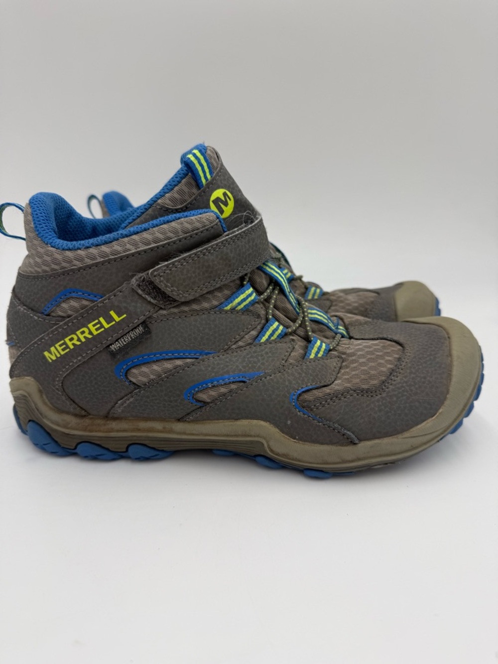 Merrell Chameleon 7 Access Mid Waterproof Boys Hiking Boots Size 5.5 Gray Blue